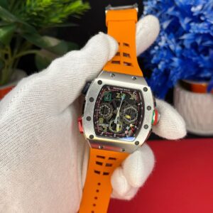 Titanium chronograph watch Pakistan orange skeleton dial front view