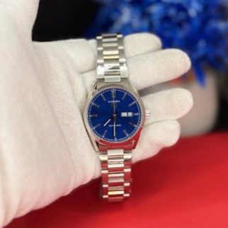 Sunray blue dial watch Pakistan day date front view Sunray blue dial watch Pakistan day date window closeup Sunray blue dial watch with packaging box
