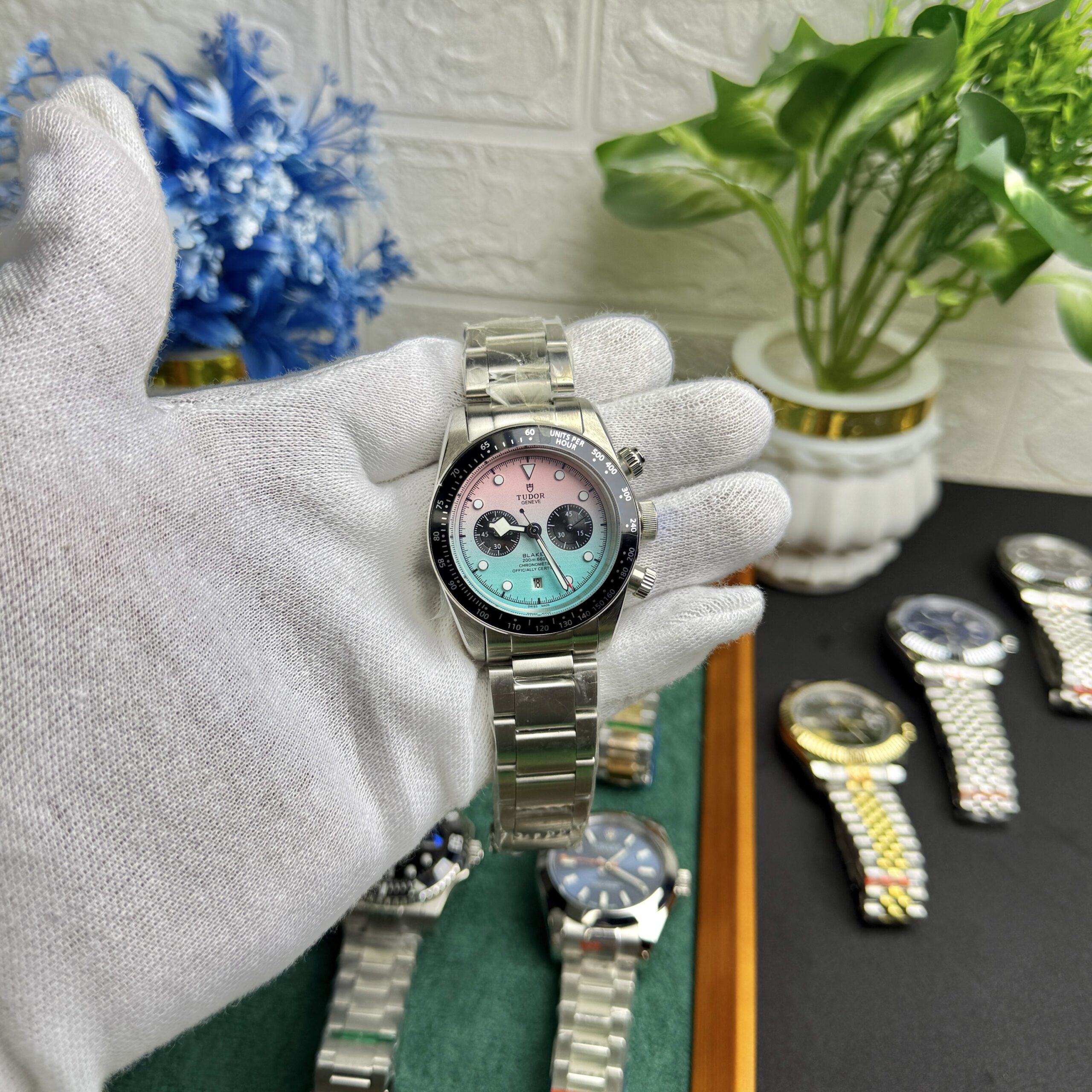 Tudor Black Bay Chronograph Pink & Turquoise Dial Stainless Steel Watch