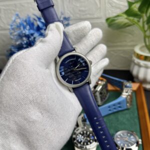 Emporio Armani Style Meccanico Watch – Blue Textured Dial with Blue Leather Strap