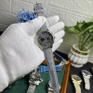 Emporio Armani Style Chronograph Watch – Grey Pattern Dial with Fabric Strap