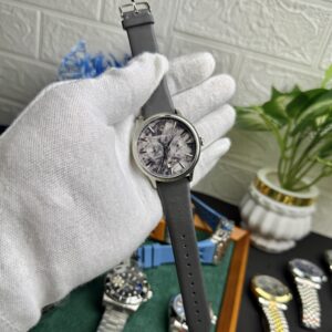 Emporio Armani Style Chronograph Watch – Grey Marble Dial with Leather Strap