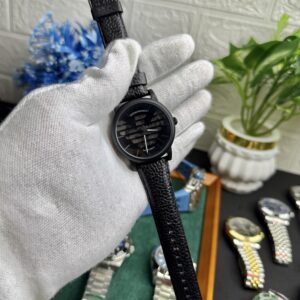Emporio Armani Style Meccanico Watch – All-Black Dial with Leather Strap
