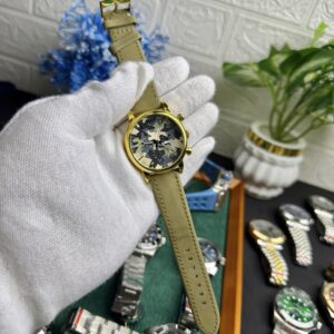Emporio Armani Style Chronograph Watch – Gold Case with Camouflage Dial & Leather Strap