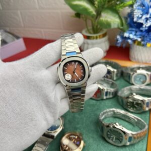 Patek Philippe Nautilus Style Automatic Watch – Brown Horizontal Dial & Stainless Steel Bracelet